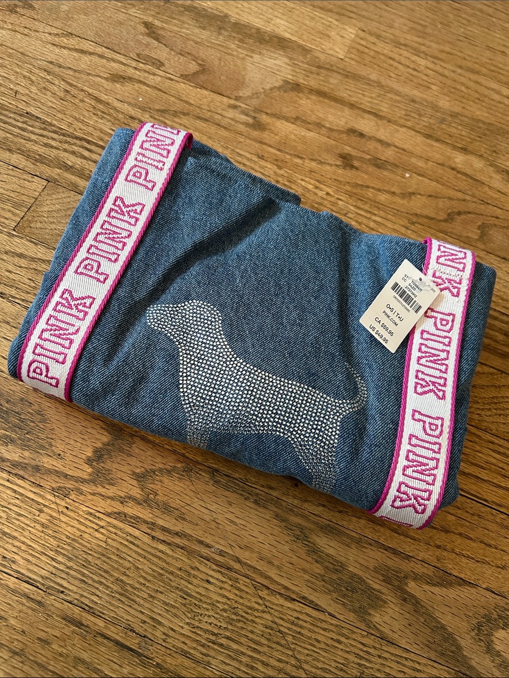 PINK Dog Tote, Victoria’s Secret Blue Denim with Pink and White Straps